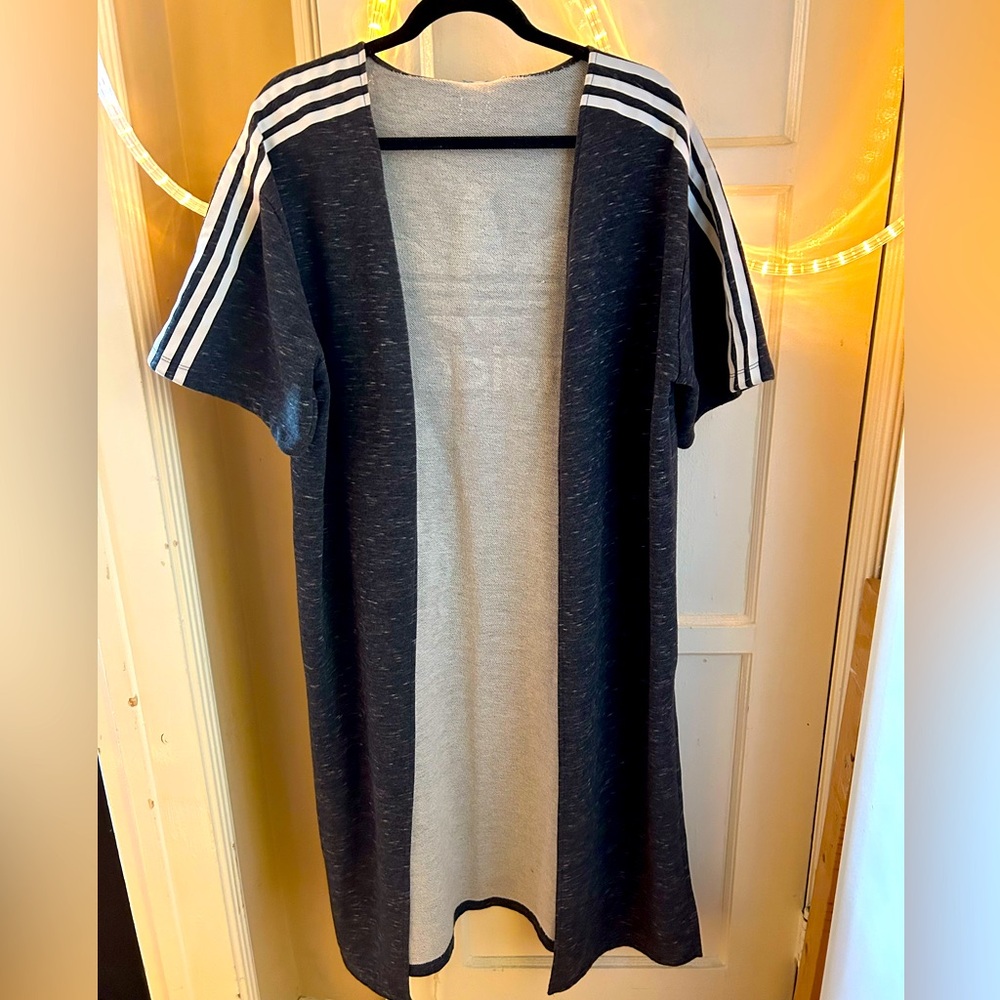 Adidas Striped Short Sleeve Open Cardigan Robe